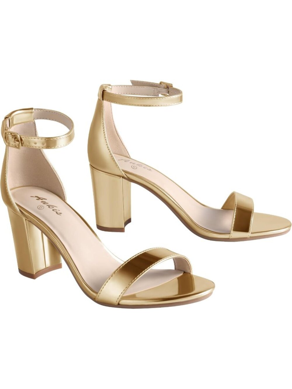 Womens Gold Suede Open Toe Ankle Strap 2.75 Inch Heel Chunky Heeled Sandal